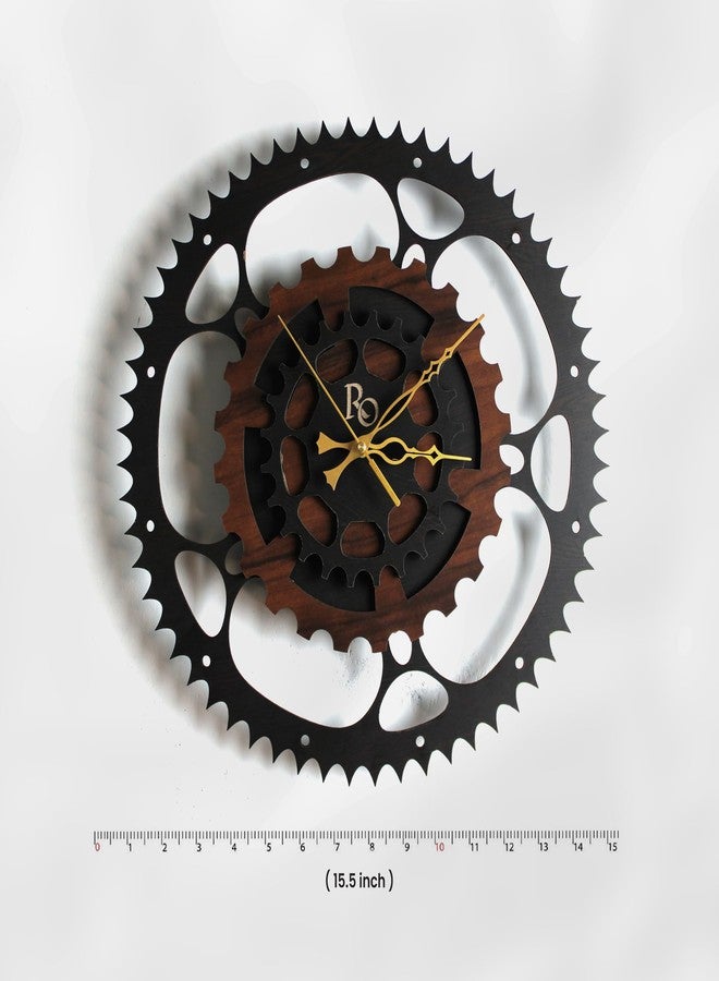 REGIIS OPERA ساعة حائط دائرية الشكل من الخشب المصمم هندسياً من ريجيس أوبرا، ساعة تناظرية ذات تروس متحركة بنمط عتيق لغرفة المعيشة والمنزل وديكور جدران المزرعة (أسود وبني، 15.5 بوصة) - Image 3
